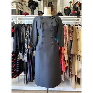 vintage 1960s black sheath dress, jeweled buttons, jackie o, pockets, m